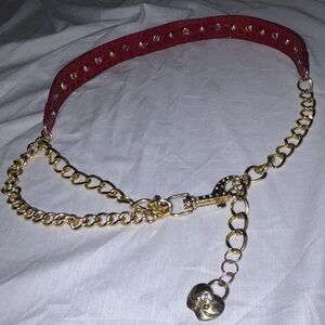 Apple Bottom Jeans Y2K VTG Rare Blinged Out Chain Belt Red Faux Leather Gold